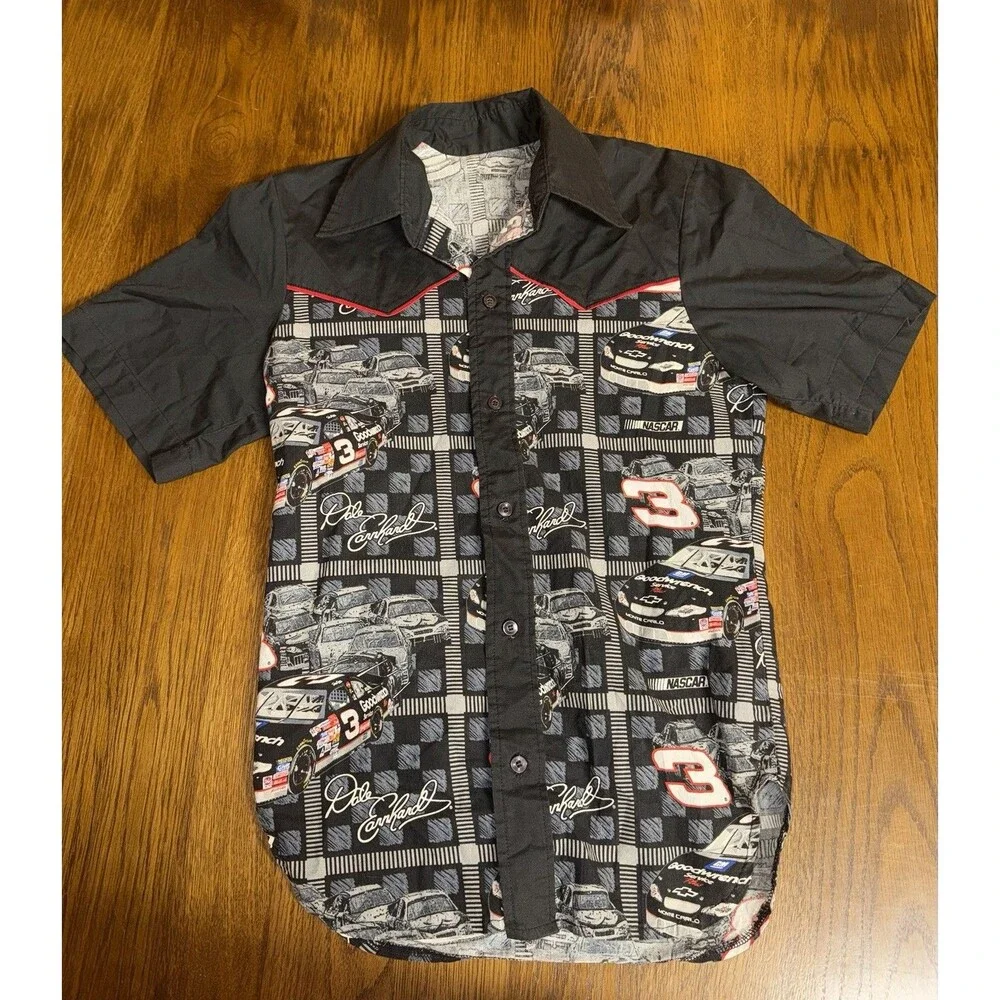 Custom Made w/ Vtg Fabric Dale Earnhardt Sr & Jr Men’s S Button Up’s #3 #8
